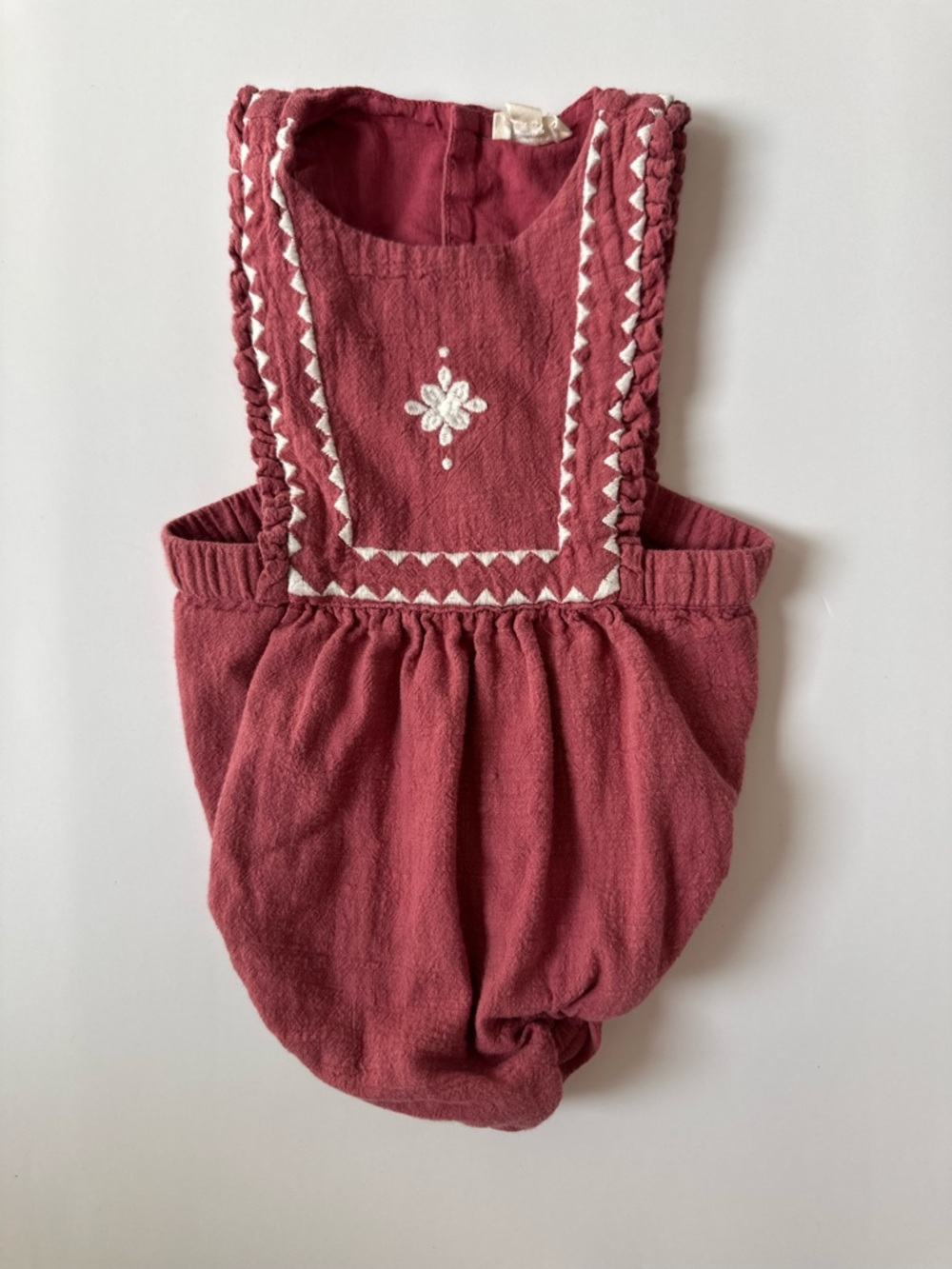 Kids One-Piece Bubble Romper in Dusty Rose with White Embroidery
